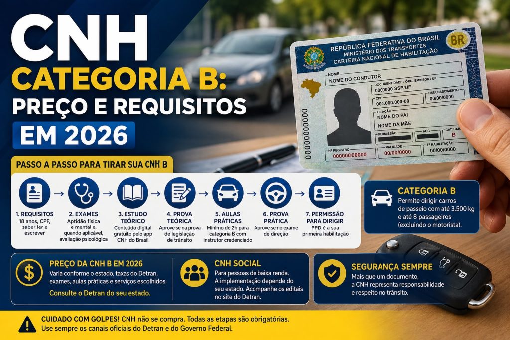 CNH categoria B preço e requisitos em 2026