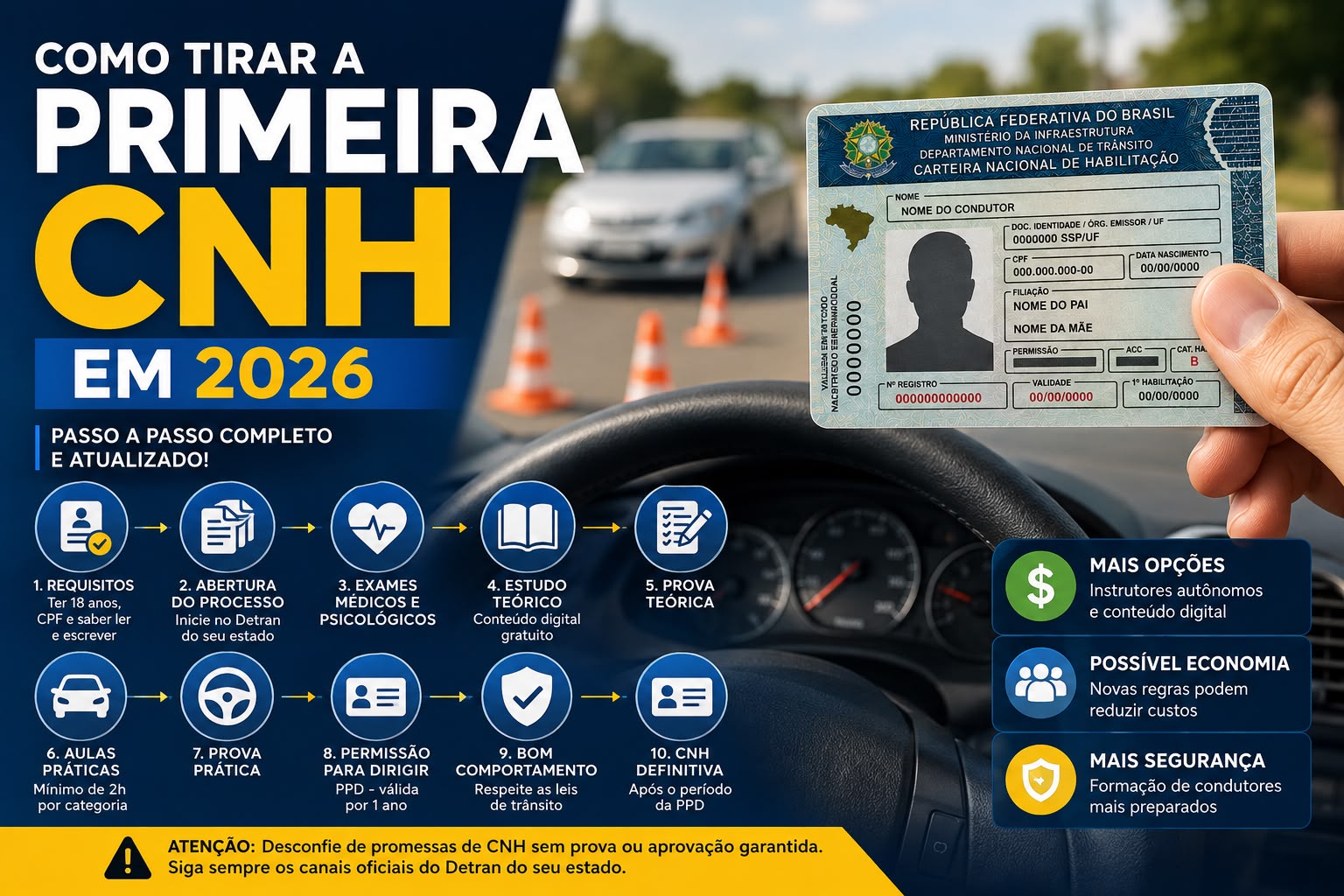 Como tirar a primeira CNH em 2026 passo a passo